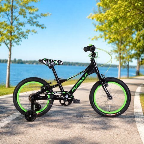 Дитячий велосипед Formula Kid SLIM 16", алюмінієва рама 8,5", чорний з зеленим OPS-FRK-16-255 фото