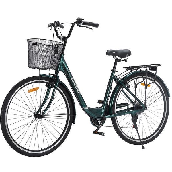 Міський велосипед SPARK CITY TEYA 28", алюмінієва рама 18&rdquo;, 7 швидкостей, кошик, багажник, темно-зелений 239990 фото