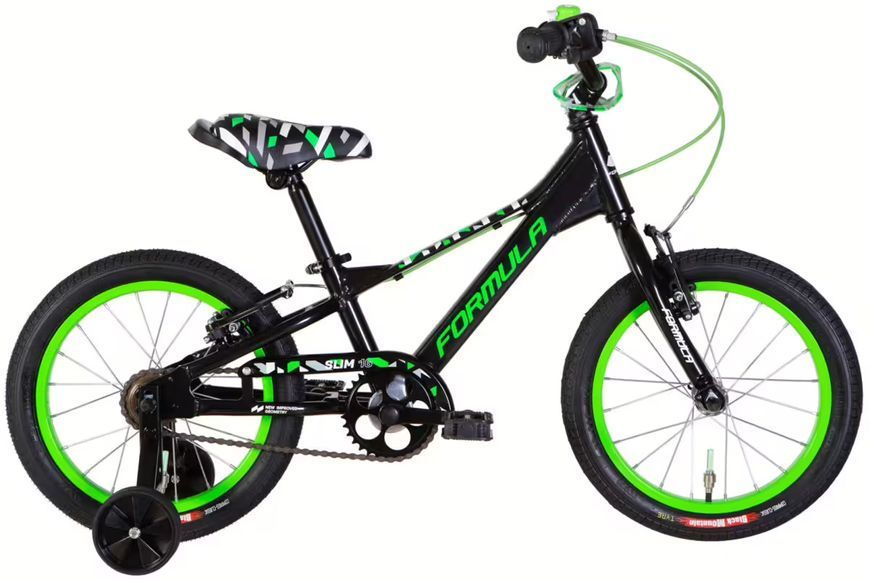 Дитячий велосипед Formula Kid SLIM 16", алюмінієва рама 8,5", чорний з зеленим OPS-FRK-16-255 фото