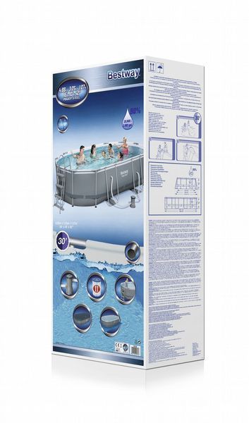 Каркасний овальний басейн Bestway Power Steel 56448 488&times;305&times;107 см з фільтром, тентом, сходами, для сімʼї, ПВХ 56448 фото