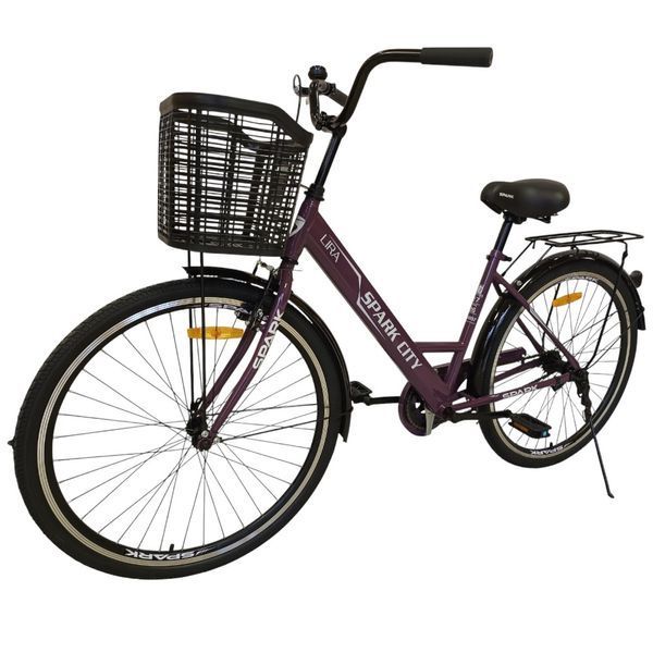 Міський велосипед SPARK CITY LIRA 26", сталева рама 17", 1 швидкість, кошик, багажник, сливовий 240037 фото