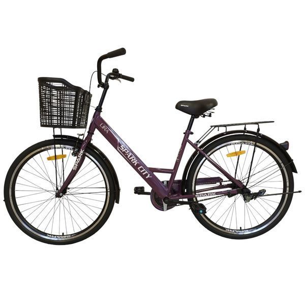 Міський велосипед SPARK CITY LIRA 26", сталева рама 17", 1 швидкість, кошик, багажник, сливовий 240037 фото
