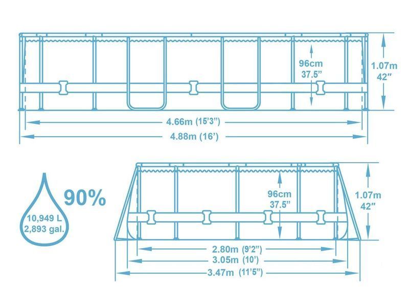Каркасний овальний басейн Bestway Power Steel 56448 488&times;305&times;107 см з фільтром, тентом, сходами, для сімʼї, ПВХ 56448 фото