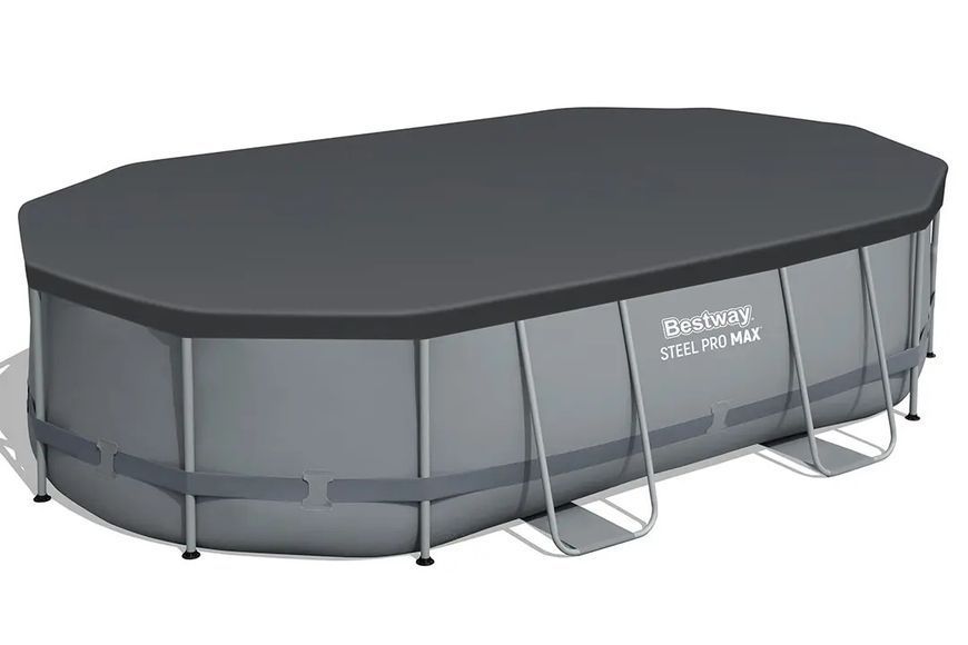 Каркасний овальний басейн Bestway Power Steel 56448 488&times;305&times;107 см з фільтром, тентом, сходами, для сімʼї, ПВХ 56448 фото