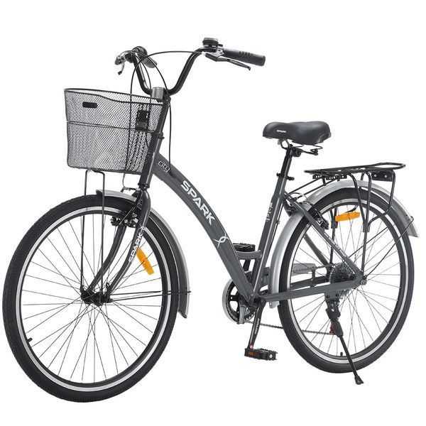 Міський велосипед SPARK CITY REINE 26", алюмінієва рама 17", 7 швидкостей, кошик, багажник, графітовий 246929 фото