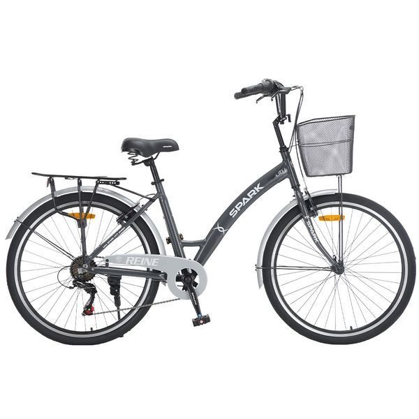 Міський велосипед SPARK CITY REINE 26", алюмінієва рама 17", 7 швидкостей, кошик, багажник, графітовий 246929 фото
