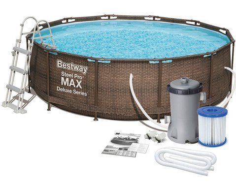 Каркасний басейн Bestway 56709 366&times;100 см, круглий, ротанг, з фільтром і сходами, Steel Pro для дітей та дорослих 56709  фото