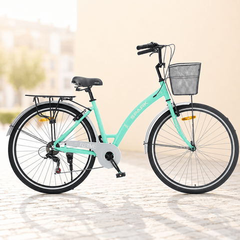 Міський велосипед SPARK CITY REINE 28", алюмінієва рама 18", 7 швидкостей, кошик, багажник, м&rsquo;ятний 246930 фото
