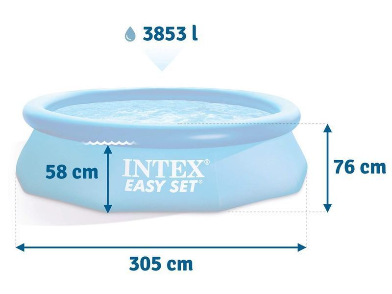 Надувний басейн Intex Easy Set 28120, 305x76 см, 3-шаровий ПВХ, сімейний, 3853 л, синій 28120 фото