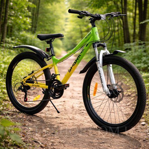Гірський підлітковий велосипед SPARK NERO 24", сталева рама 12", 21 швидкість, салатовий з жовтим 239223 фото