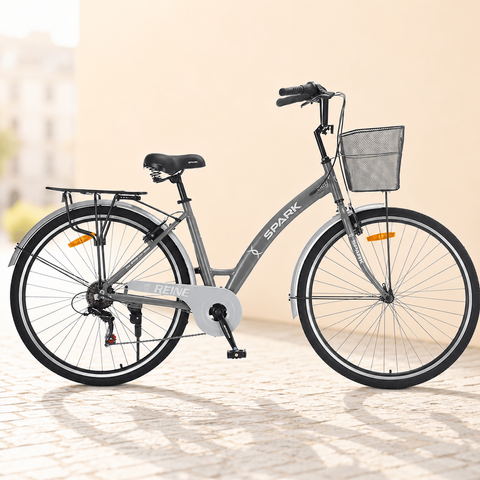 Міський велосипед SPARK CITY REINE 28", алюмінієва рама 18", 7 швидкостей, кошик, багажник, сірий 246931 фото