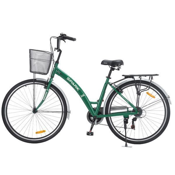 Міський велосипед SPARK CITY REINE 28", алюмінієва рама 18", 7 швидкостей, кошик, багажник, зелений 246932 фото