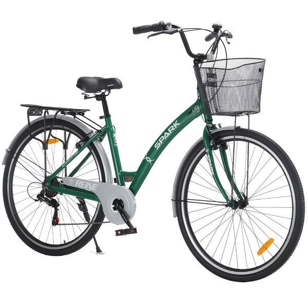 Міський велосипед SPARK CITY REINE 28", алюмінієва рама 18", 7 швидкостей, кошик, багажник, зелений 246932 фото