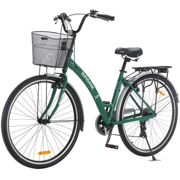 Міський велосипед SPARK CITY REINE 28", алюмінієва рама 18", 7 швидкостей, кошик, багажник, зелений 246932 фото