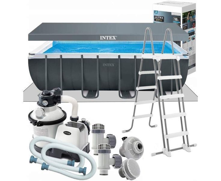 Каркасний басейн Intex Ultra Frame 549&times;274&times;132 см 26356 з піщаним фільтром, сходами, тентом і підстилкою 26356  фото