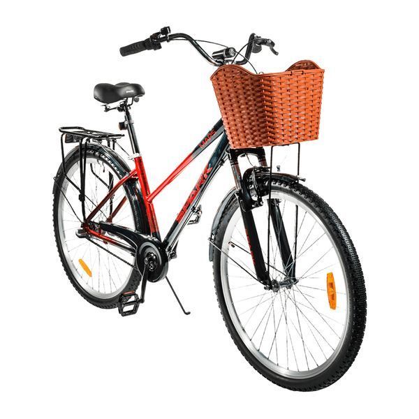 Міський велосипед SPARK PLANET-3 MARS 28" алюмінієва рама 17", 3 швидкості, кошик, багажник, Чорний з червоним 203639 фото