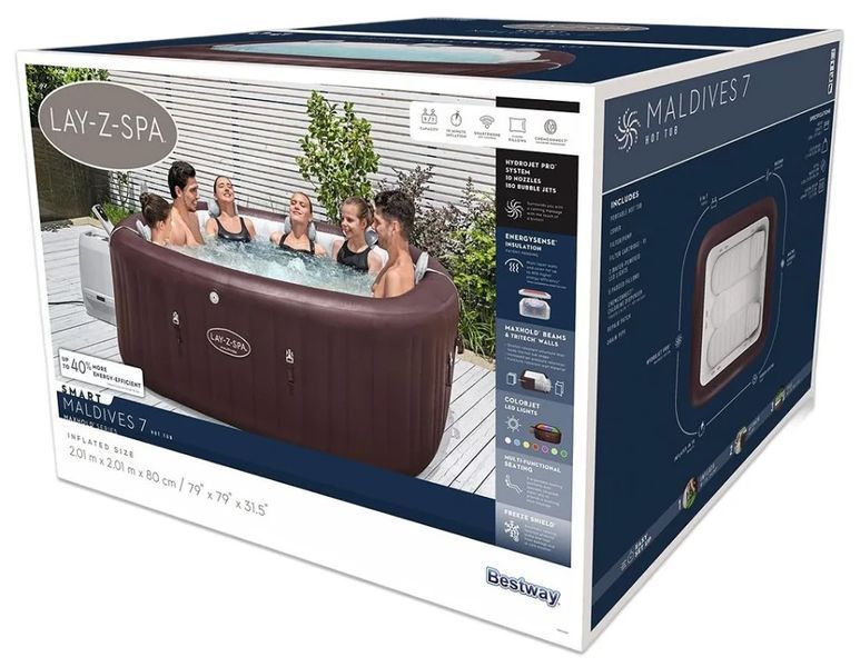 Надувний СПА-басейн Bestway Lay-Z-Spa Maldives 6001U, 201x201 см, Wi-Fi, гідро/аеромасаж 6001U фото